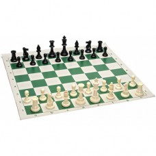 Tournament Chess Pack, Staunton Pieces with Green Board and Green Tote   